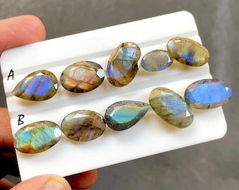 Natural Labradorite Faceted Loose Gemstone 5 Pieces Lot With Pointed Back For Jewelry Making, AAA+ Natural Faceted Labradorite - 34379-34380