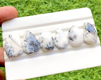 Dendritic Opal Cabochon Loose Gemstone 6 Pieces Lot | Size : 22-17 MM | AAA+ Natural Dendritic Opal For Handmade Jewelry - 33424