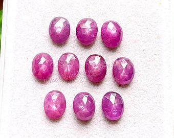 Pink Star Sapphire Rose Cut Oval Flat Back Gemstone 10 Pieces Lot | Size : 7X9 MM | AAA+ Pink Star Sapphire Oval Used For Jewelry Making