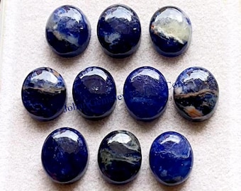 SODALITE Oval Shape Smooth Cabochon Gemstone 10 Pieces Lot, AAA+ Natural Sodalite 10x12 MM Oval With Flat Back For Handmade Jewelry