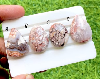 Blush Vein Rosetta Jasper Cabochon For Wire Wrap, AAA+ Natural Pink Line Stone Pear & Oval Cabochons for Jewelry Making - 36059-36062