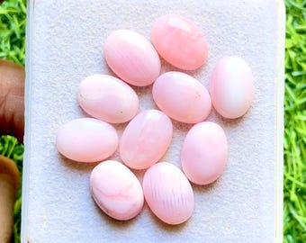 Pink Opal 10x14 MM Oval Shape Calibrated Smooth Cabochon With Flat Back Gemstone 10 Pieces Lot For Handmade Jewelry, AAA+ Pink Opal Stone