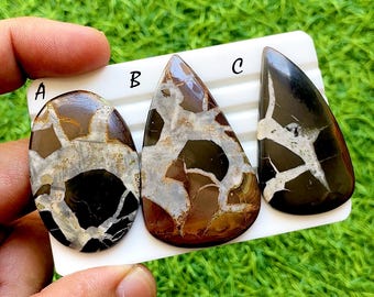 Natural Septarian Jasper Cabochon For Wire Wrap, Natural Dragon Brown Septarian Fossil Stone For Handmade Jewelry Making - 36481-36483