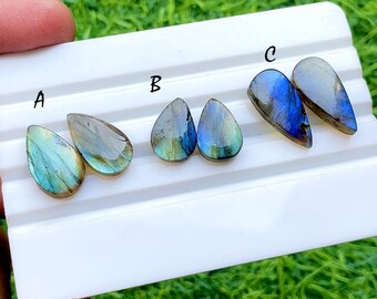 NEW Labradorite Pair Cabochon Loose Gemstone For Jewelry Making, AAA+ Natural Labradorite Matching Pair Cabochon For Earrings - 34556-34558