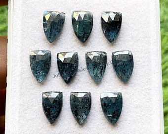 Teal Moss Kyanite Rose Cut Shield Gemstone 10 Pieces Lot | Size : 8x12 MM | AAA+ Teal Moss Kyanite With Flat Back For Handmade Jewelry
