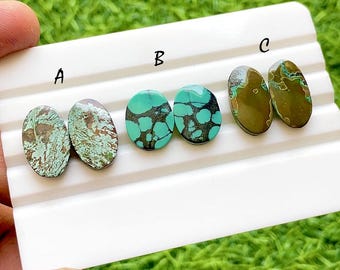 Tibetan Turquoise Pair Cabochon Loose Gemstone For Jewelry Making, AAA+ Natural Tibetan Turquoise Pair Cabochon For Earrings -  37599-37601
