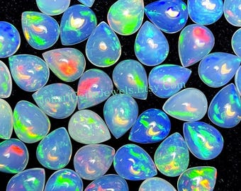 OPAL Calibrated Pear Shape Cabochon 7x5mm With Flat Back 10 Pieces Lot, AAA+ Natural Ethiopian Opal Used For Handmade Jewelry