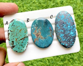 Earth Vein Tibetan Turquoise Cabochon For Wire Wrap, Natural Turquoise Loose Stone, Rustic Matrix Turquoise for Jewelry Making - 37736-37738
