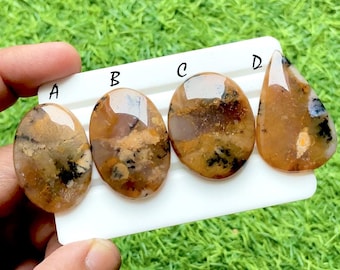 Autumn Mist Dendritic Agate Cabochons For Wire Wrap, Natural Landscape Agate Cabochons For Jewelry Making, Earth Tone Gemstones -35856-35859