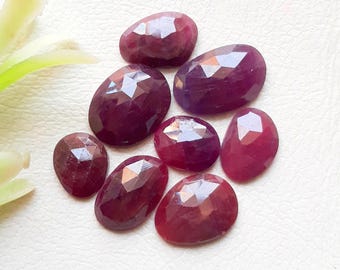 Natural Ruby Rose Cut Loose Gemstone 8 Pieces Lot For Jewelry Making | Size : 13-9 MM | 100% Natural Ruby With Flat Back For Jewelry - 20041