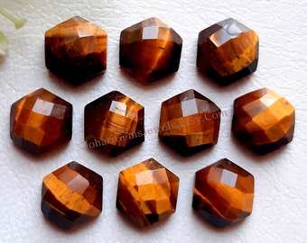Selected Tiger Eye Rose Cut Hexagone Shape Gemstone | Size : 10 MM | 10 Pcs | Tiger Eye Flat Back Rose Cut Gemstones Used For Jewelry Making