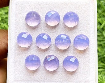 Lavender Quartz 10 MM Round Shape Fancy Cut With Flat Back Gemstone 10 Pieces Lot, AAA+ Lavender Quartz Used For Jewelry Making
