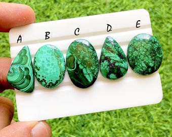 Rare FOREST MALACHITE Cabochon Loose Gemstone For Jewelry Making, AAA+ Natural Forest Malachite Cabochon Gemstone For Wire Wrap -38051-38055