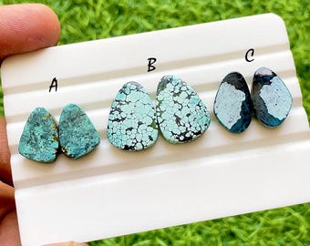 Tibetan Turquoise Pair Cabochon Loose Gemstone For Jewelry Making, AAA+ Natural Tibetan Turquoise Pair Cabochon For Earrings -  37593-37595