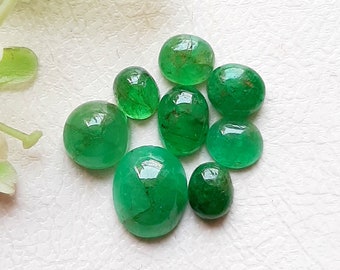 EMERALD Cabochon Loose Gemstone 8 Pieces Lot | Size : 9-5 MM | Natural Emerald For Jewelry Making - 7246