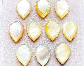 New Mother Of Pearl Fancy Cut Pear Shape With Flat Back Gemstone 10 Pieces Lot | Size : 10X14 MM | Selected MOP Pear Used For Jewelry Making