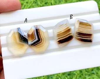 Midnight Veil Banded Agate Fancy Cut Perfect Matching Pair For Earrings, AAA+ Natural Black & White Agate Pair For Wire Wrap - 35379-35380