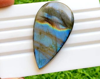 BIG BLUE Labradorite Cabochon Loose Gemstone For Jewelry Making | Size : 52X29X6 MM | Natural Multi Color Labradorite - 37847