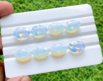 Opalite 10x14 MM Faceted Oval Shape With Pointed Back Gemstone 8 Pieces Lot For Handmade Jewelry Making, Opalite For Jewelry Making