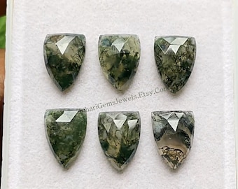 Moss Agate Shield Shape Rose Cut With Flat Back Gemstone 6 Pieces Lot | Size : 10X14 MM | AAA+ Moss Agate Shield Used For Jewelry Making