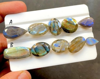Natural Labradorite Faceted Loose Gemstone 5 Pieces Lot With Pointed Back For Jewelry Making, AAA+ Natural Faceted Labradorite - 34383-34384