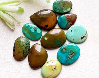 Tibetan Turquoise Smooth Slice Cabochon Loose Gemstone 10 Pieces Lot | Size 17-13 MM | Natural Tibetan Turquoise For Handmade Jewelry - 6669
