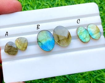 NEW Labradorite Pair Cabochon Loose Gemstone For Jewelry Making, AAA+ Natural Labradorite Matching Pair Cabochon For Earrings - 34553-34555