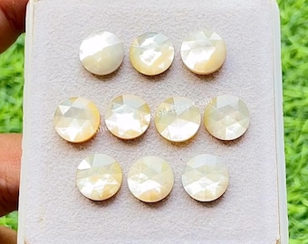 Mother Of Pearl 10 MM Round Shape Rosecut With Flat Back Gemstone 10 Pieces Lot, AAA+ Natural Mother Of Pearl  Used For Jewelry Making