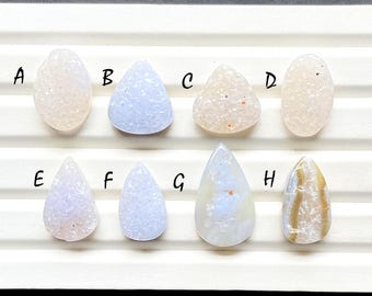 Blue Lace Agate Druzy Cabochon Loose Gemstone For Jewelry Making, AAA+ Natural Blue Lace Agate Druzy Cabochon For Wire Wrap - 27441-27448