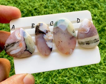 Blush Blossom Mist Agate Loose Cabochon For Wire Wrap, Soft Pink Plume Gemstone, Natural Designer Gemstone For Jewelry Making - 37468-37471