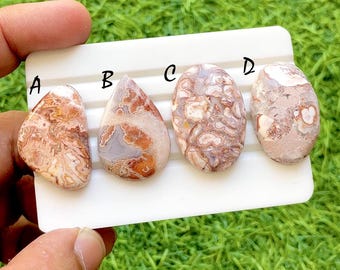 Blush Vein Rosetta Jasper Cabochon For Wire Wrap, AAA+ Natural Pink Line Stone Pear & Oval Cabochons for Jewelry Making - 36427-36430