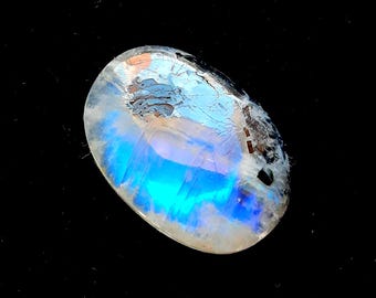Rainbow Moonstone Cabochon With Black Tourmaline Dot For Jewelry Making, AAA+ Natural Rainbow Moonstone Cabochon For Wire Wrap - 22639-22642