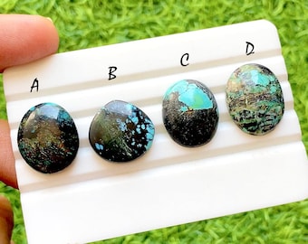 Earth Vein Tibetan Turquoise Cabochon For Wire Wrap, Natural Turquoise Loose Stone, Rustic Matrix Turquoise for Jewelry Making - 36672-36675
