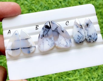 Beautiful Dendritic Opal Pair Cabochon Loose Gemstone For Jewelry Making, Natural Dendritic Opal Matching Pair For Earrings - 37192-37194