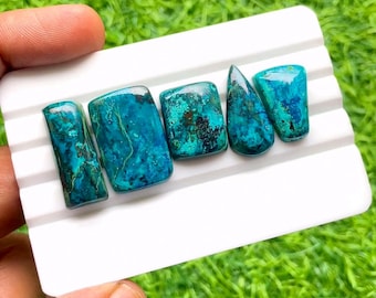 Azurite Cabochon Loose Gemstone 5 Pieces Lot For Jewelry Making | Size : 26-18 MM | AAA+ Natural Azurite For Handmade Jewelry - 27530