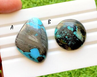 Earth Vein Tibetan Turquoise Cabochon For Wire Wrap, Natural Turquoise Loose Stone, Rustic Matrix Turquoise for Jewelry Making - 36703-36704