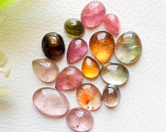 Pink And Multi Tourmaline Cabochon With Flat Back Gemstone 15 Pieces Lot | Size : 5-8 MM | AAA+ Tourmaline For Jewelry Making - 18103