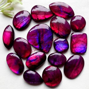 Dyed Purple Labradorite Cabochon Wholesale Lot, Treated Purple Labradorite By Weight With Different Shapes And Sizes Used For Jewelry Making