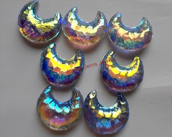 Angel Aura Titanium Coated Moon, Aura Opalite Rainbow Coated Quartz Moon Metaphysical Titanium Coated Aura Crystal for Jewelry