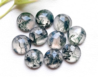 Moss Agate Round Shape Rose Cut - Moss Agate Round 12x12mm Rose Cut Flat Back Gemstone 10 Pieces Lot For Jewelry Making, Pendant, Ring