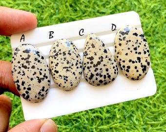 Dalmatian Desert Jasper Cabochon For Wire Wrap, Natural Dalmatian Jasper Loose Gemstones, Spotted Cream Black Jasper Cabs - 36761-36764