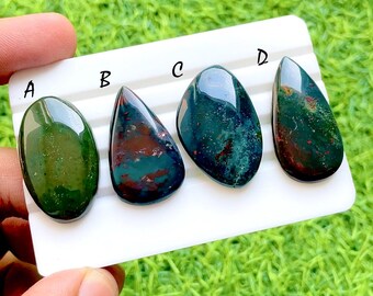 Mystic Earth Bloodstone Loose Cabochon For Wire Wrap, Natural Green & Red Heliotrope Cabochon Gemstones For Jewelry Making - 36220-36223