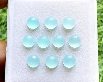 Aqua Chalcedony 8 MM Round Shape Smooth Cabochon Gemstone 10 Pieces Lot, AAA+ Natural Chalcedony With Flat Back For Jewelry Making