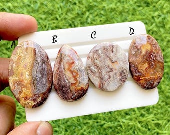 Lava Vein Crazy Lace Agate Cabochon Set For Wire Wrap, AAA+ Natural Blood Vein Pattern Gemstone, Jewelry Making Supply - 37240-37243