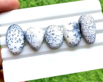 Dendritic Opal Cabochon Loose Gemstone 5 Pieces Lot | Size : 24-18 MM | AAA+ Natural Dendritic Opal For Handmade Jewelry - 27927