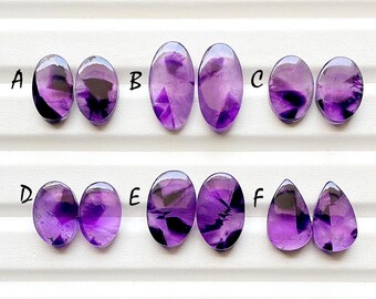 Selected Trapiche Amethyst Matching Pairs Cabochon Loose Gemstone For Jewelry Making, AAA+ Trapiche Amethyst Pair For Earrings - 27461-27466