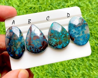 Deep Sea Azurite Chrysocolla Cabochons For Wire Wrap, Teal Blue & Copper Matrix Natural Gemstone Set For Artisan Jewelry Design -36289-36292
