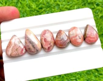 Rhodochrosite Cabochon Loose Gemstone 6 Pieces Lot For Jewelry Making | Size : 23-16 MM | AAA+ Rhodochrosite For Handmade Jewelry - 30126