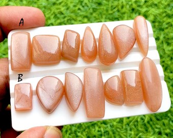 Peach Moonstone Cabochon Loose Gemstone 7 Pieces Lot For Jewelry, AAA+ Natural Peach Moonstone Cabochon For Handmade Jewelry - 34952-34953