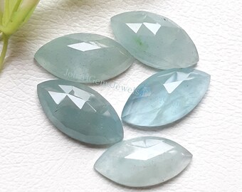 Natural Aquamarine 20x10mm Marquise Shape Rose Cut - Aquamarine Marquise Flat Back Gemstone 5 Pieces Lot For Jewelry Making, Pendant, Ring